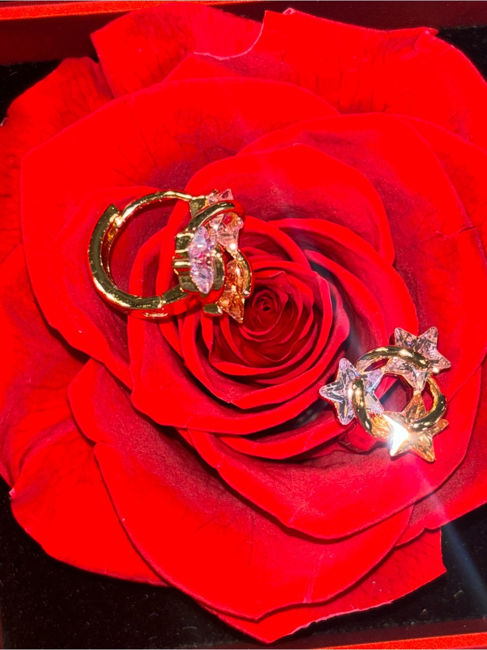 Gold Star & Butterfly Hoop Earrings - Red